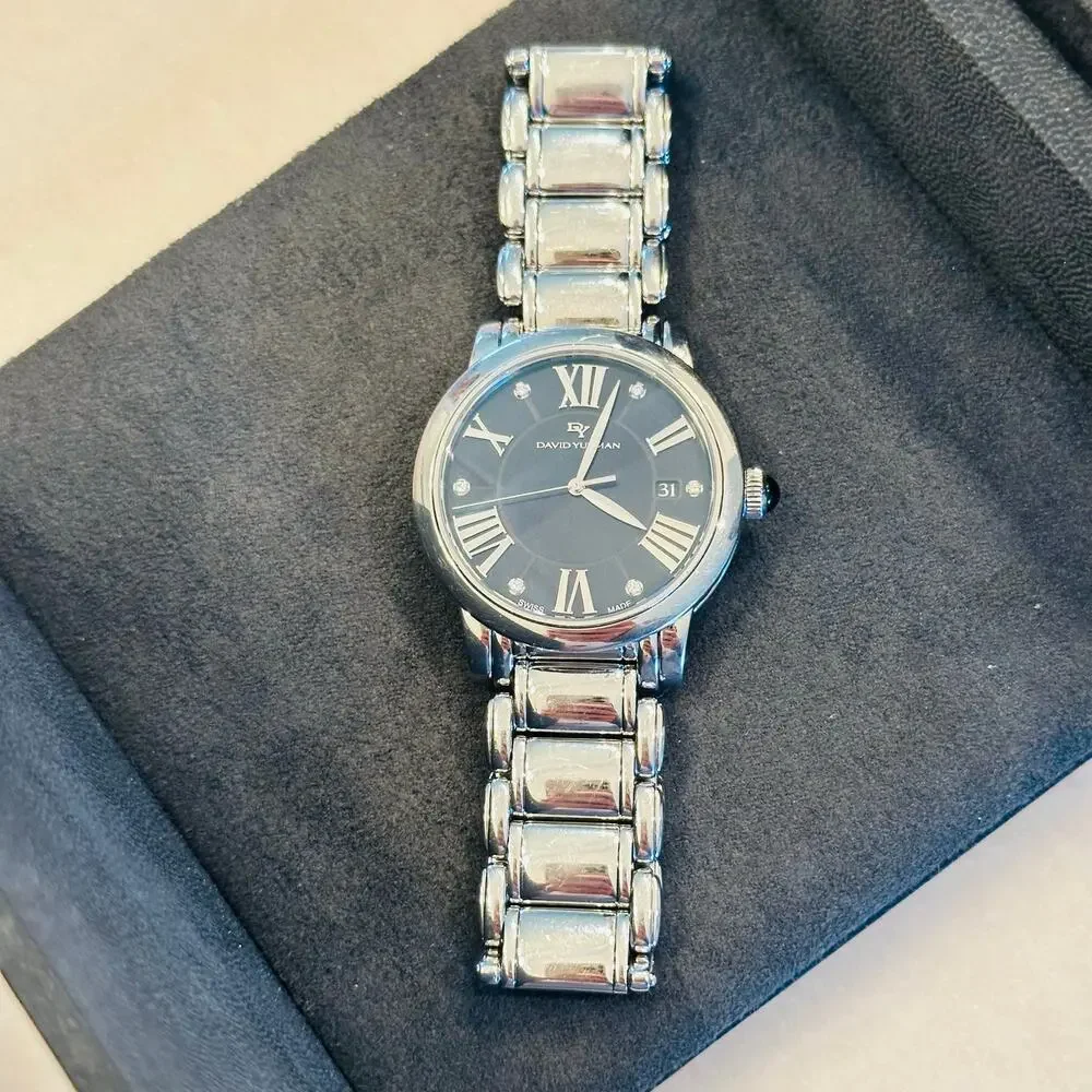 David Yurman Classic Watch Stainless Steel Black Mother of Pearl Dial 38mm